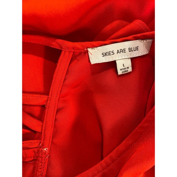 Skies Are Blue Blouse Size Large Top Red Unique Ruffle Corset Back Flowy Sleeve - Picture 8 of 11